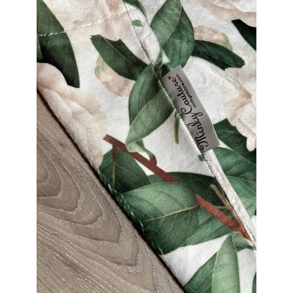 Minky Couture White Camellia Floral Plush Pillowcase Green Leaves Botanical - Picture 4 of 8